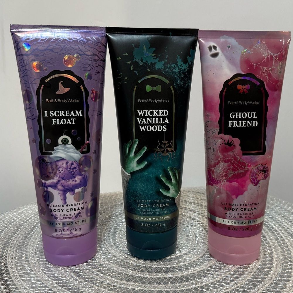 BBW Wicked Vanilla Woods, Ghoul Friend, I Scream Float Body Cream Set of 3 NWT